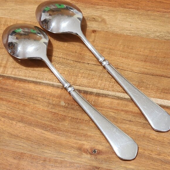 2 Mikasa French Countryside Oval Soup Spoons 7.75" stainless formal to casual - Picture 9 of 12
